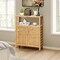 Natural Wicker Bathroom Floor Cabinet with Adjustable Shelves and Doors